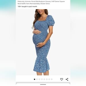 Navy Floral Smocked Midi Maternity Dress